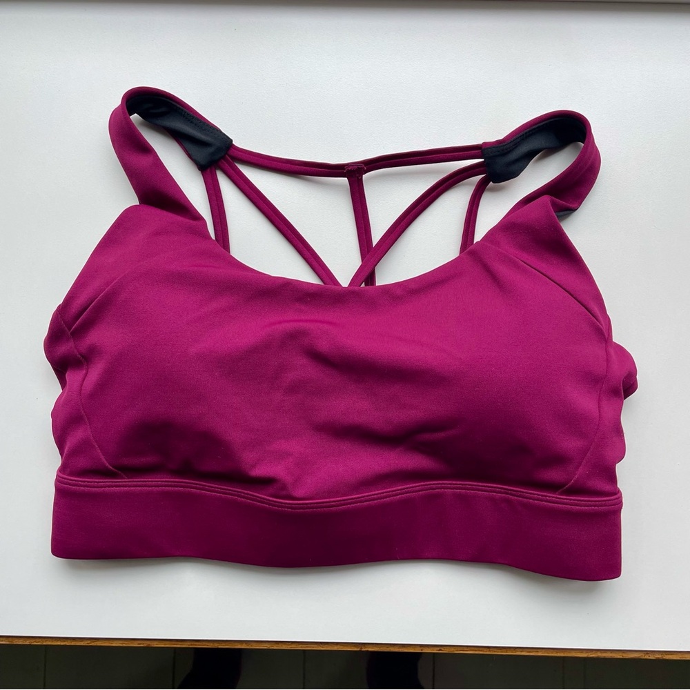 ZYIA Strappy Sports Bra Magenta with Black Lining Size L Feminine Active Pads